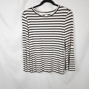 Old Navy Women's Black/White Ribbed Stripe Long‎ Bell Sleeves Top Size Medium